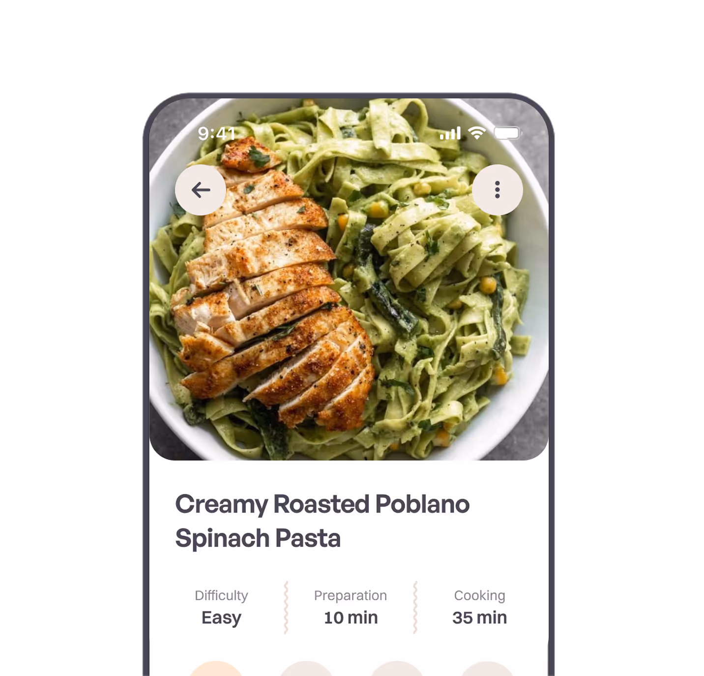 MealBuddy mobile app importing a recipe from a website URL with photo of salad bowl, ingredients and cooking steps