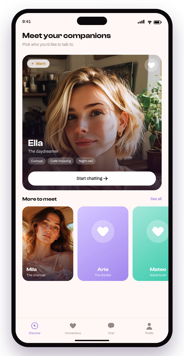 Vilo interface clearly labelling a character as AI